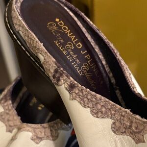 Donald J. Pliner Cream and Brown Mules
